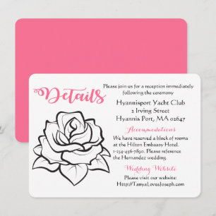 Floral Pink Wedding Detail Black White Rose Flower Invitation