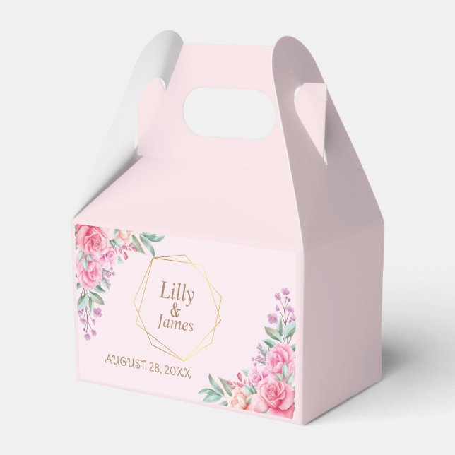 Floral Pink wedding Favour Box (Front Side)