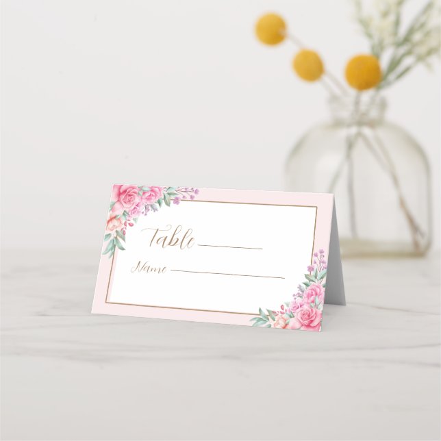 Floral Pink Wedding geometric Place Card (Front)