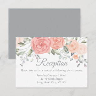 Floral Pink Wedding Reception Vintage Rose Flowers Invitation