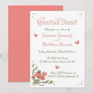 Floral Pink Wedding Rehearsal Dinner Coral Flower Invitation