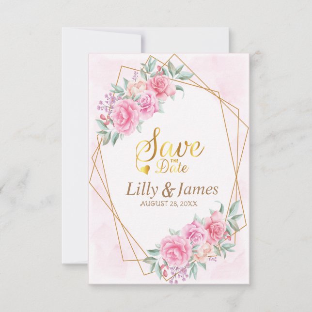 Floral Pink Wedding Save The Date (Front)
