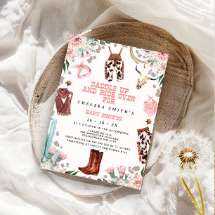 Floral Pink Western Rodeo Baby Shower Invitation