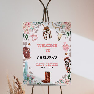 Floral Pink Western Rodeo Baby Shower Welcome Sign