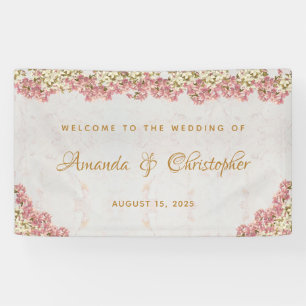 Floral Pink White Orchids Marble Script Wedding Banner