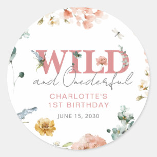 Floral Pink Wild & Onederful Girl 1st Birthday Classic Round Sticker
