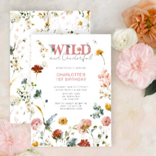 Floral Pink Wild & Onederful Girl 1st Birthday Invitation