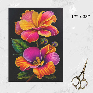 Floral Pink Yellow Botanical Illustration Large Tissue Paper