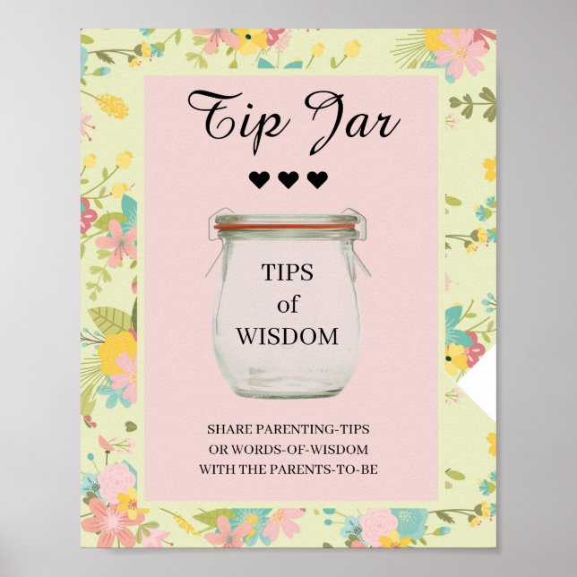 Floral Pink Yellow Green Tip Jar Poster (Front)