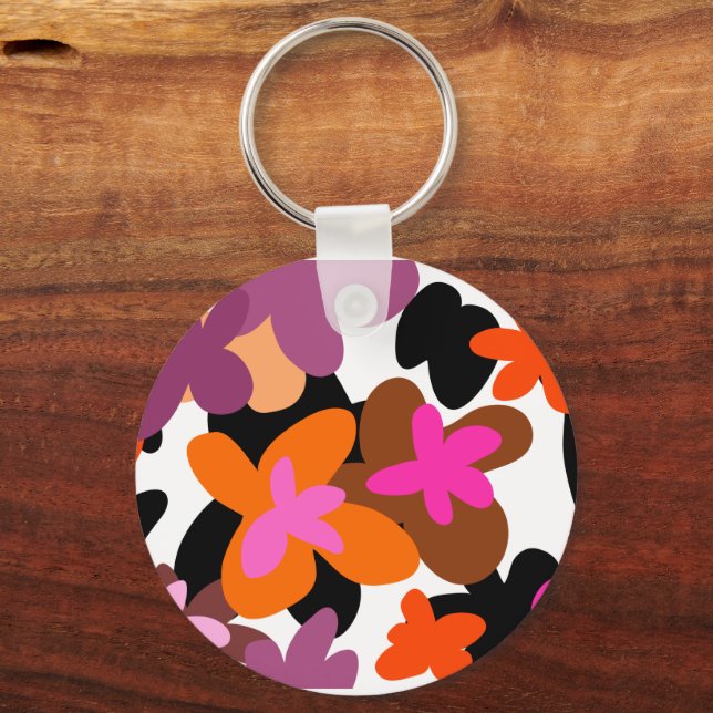 Floral pinky classic round sticker key ring (Back)