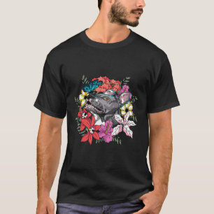 Floral Pitbull Dog With Butterfly T-Shirt