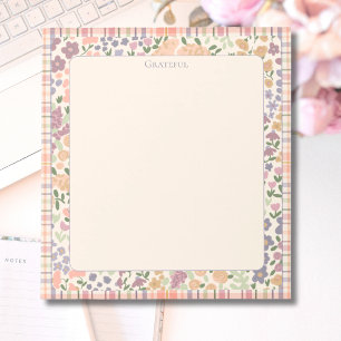Floral Plaid “Grateful” Notepad –Pastel Stationery