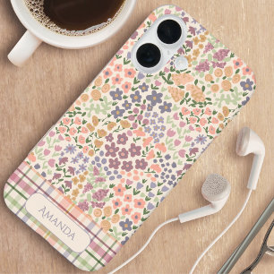 Floral & Plaid Personalized Name Phone Case 