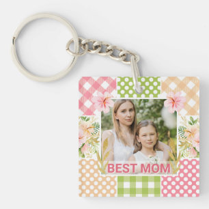 Floral & Plaid Photo Frame Mother's Day Key Ring