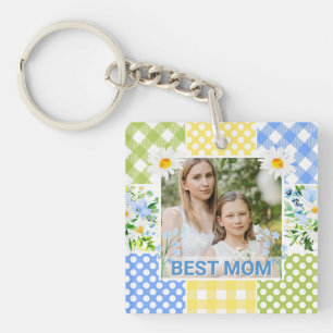 Floral & Plaid Photo Frame Mother's Day Key Ring