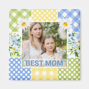 Floral & Plaid Photo Frame Mother's Day Magnet