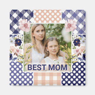 Floral & Plaid Photo Frame Mother's Day Magnet