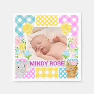 Floral & Plaid Photo Frame Newborn Baby Napkin
