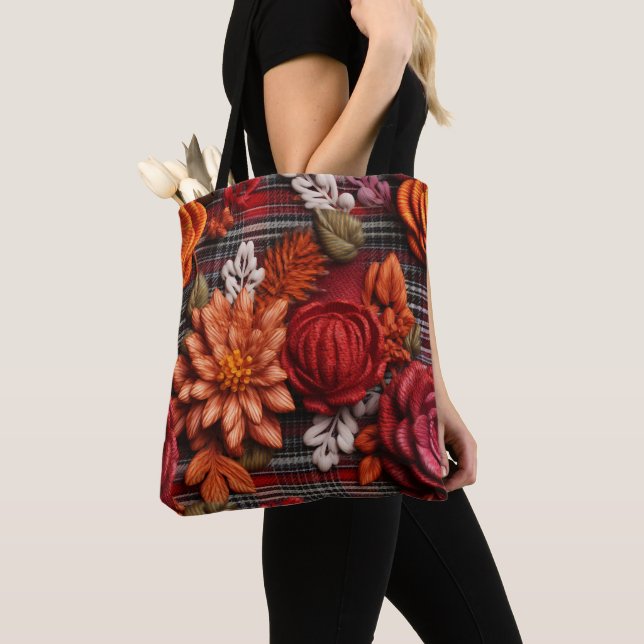  Floral Plaid Tote Bag (Close Up)