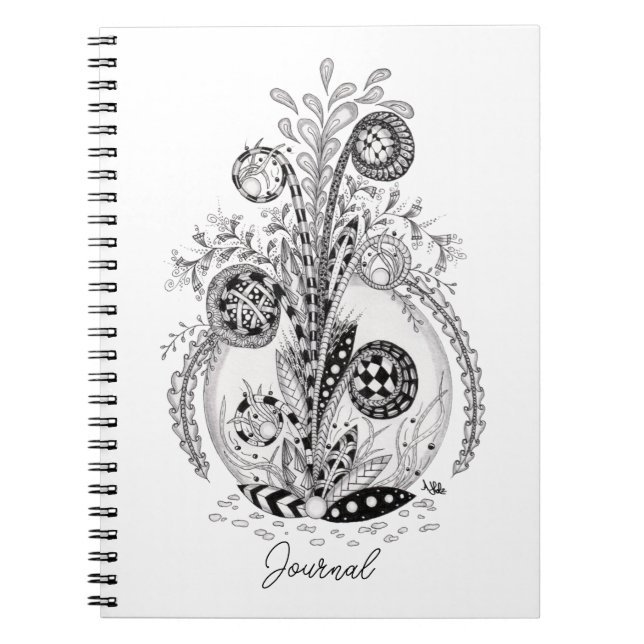 Floral Plant in Zen Doodle Art-  Notebook (Front)