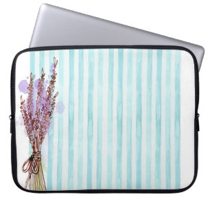 Floral plant lavender blue stripe laptop sleeve