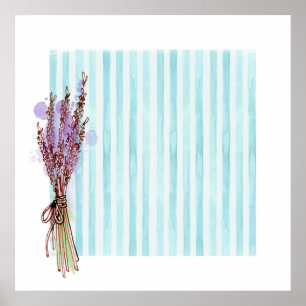 Floral plant lavender blue stripe poster