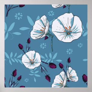 Floral plants botanical seamless pattern backgroun poster