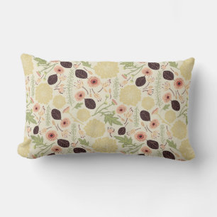 Floral Playful Tossed Peach Green Flowers Pattern Lumbar Cushion
