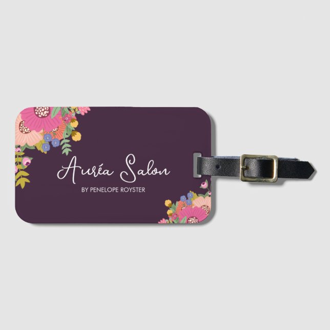 Floral & Plum Hair Luggage Tag (Front Horizontal)