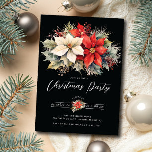 Floral Poinsettia Christmas Party Invitation