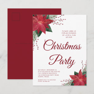 Floral Poinsettia Christmas Party Invitation   Postcard