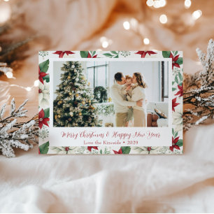Floral Poinsettia Christmas Photo Postcard