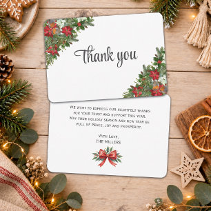 Floral Poinsettia Christmas Thank You Card