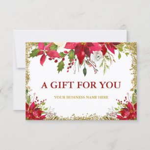 Floral Poinsettia Gold Glitter Gift Certificate G Card
