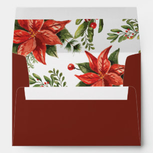 Floral Poinsettia Greenery Family Christmas Envelope