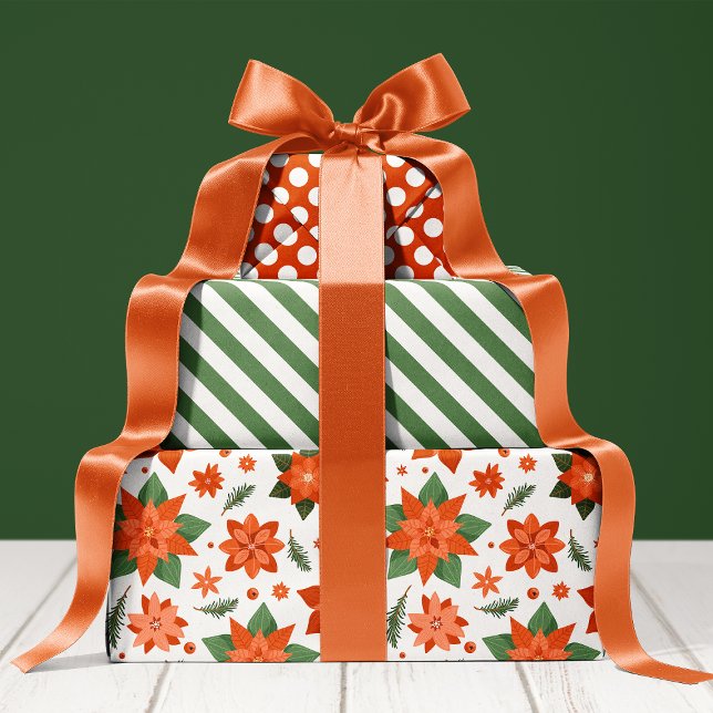 Floral Poinsettia Pattern Cute Holiday Christmas Wrapping Paper Sheet (Creator Uploaded)