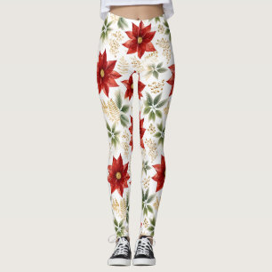 Floral Poinsettia Red Flower Leggings