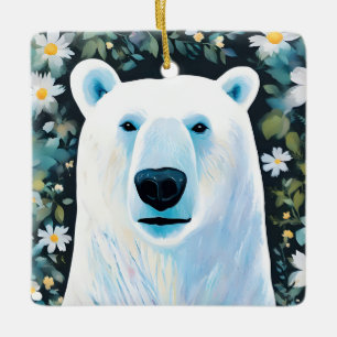 Floral Polar Bear Ceramic Ornament