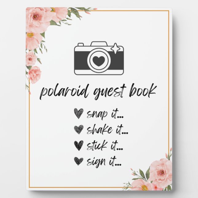 Floral Polaroid Guest Book Table Sign Plaque (Front)