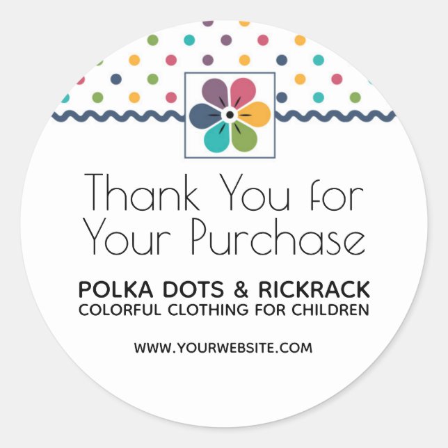 Floral Polka Dot Thank You for Your Purchase Classic Round Sticker (Front)