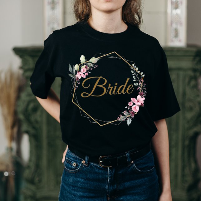 Floral Polygon Bride Leaf Aesthetic Gold & Pink  T-Shirt (Creator Uploaded)