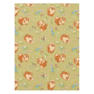 Floral Pomeranian Dog Pattern Tablecloth
