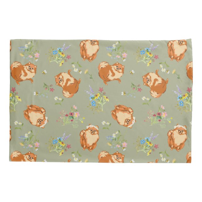 Floral Pomeranian Dog  Pillow Case (Back)