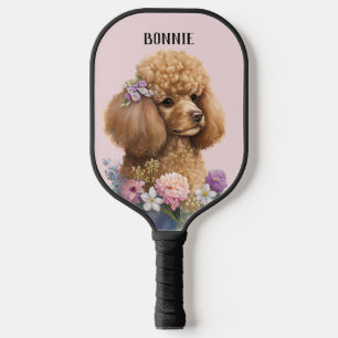Floral Poodle Dog Pink Cute Whimsical Customisable Pickleball Paddle