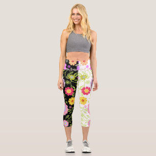 Floral Pop Art Painting Bi-Colour Pattern Capri Leggings