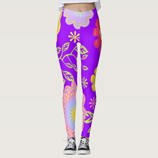Floral Pop Art Painting Pattern Leggings (Front)