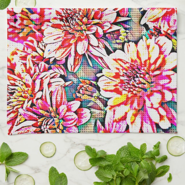 Floral Pop Art Pink Kitchen Towel (Folded)