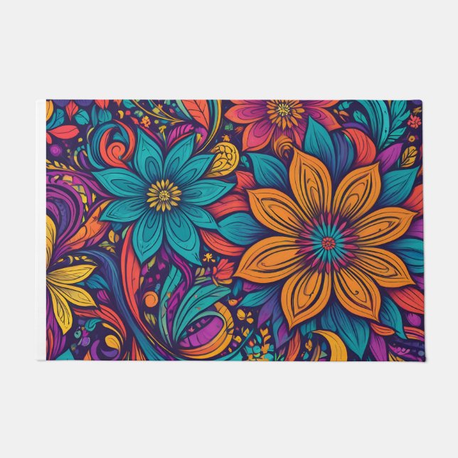 Floral pop art print doormat (Front)