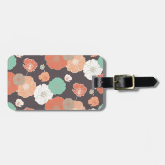 Floral Poppies Navy, Coral, Mint Luggage Tag