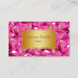 Floral poppies pink pattern. Text. Business Card